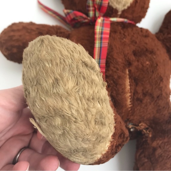 Vintage Teddy Bear Button Eyes Brown Plush Stuffed Animal - Picture 7 of 8